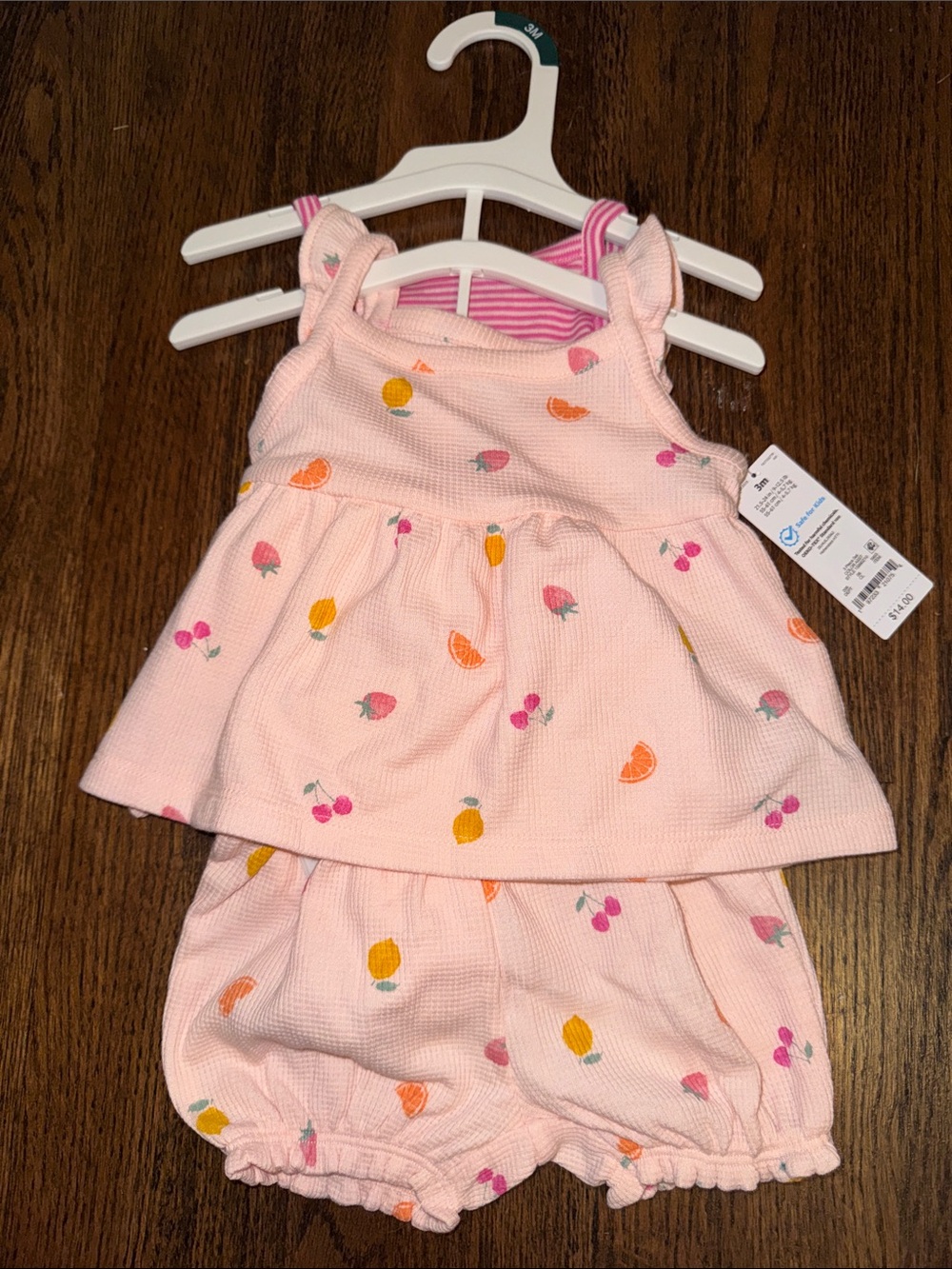 NWT Carter's Baby Girl 3 Piece Pink Fruit Print Tank & Bloomers Set